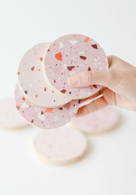 terrazzo wooden coasters DIY idea