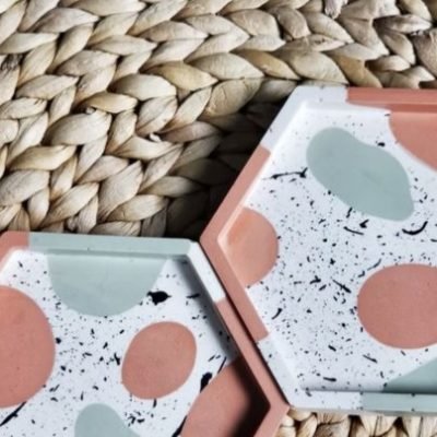 Eco-friendly jesmonite hexagonal coasters