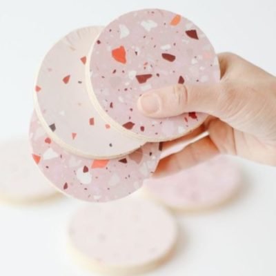 terrazzo wooden coasters DIY idea